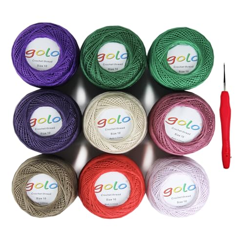 Image of golo Crochet Thread Size 10 Embroidery Thread 10g X 9 Crochet Yarn for Hand Knitting 10-9-10