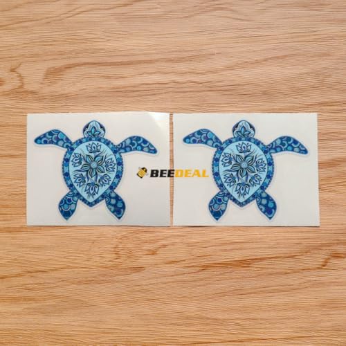 Tortue de mer Hawaï hawaïen aloha autocollant vinyle - lot de 2 réfléchissant, 10,2 cm - graphique tribal dentelle bleue pour voiture ordinateur portable fenêtre téléphone