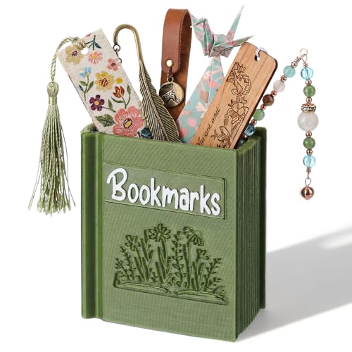 Resurhang 3D Printed Book Shaped Bookmark Holder Book Lover Gift Bookish Accessory Office Desk Supplies End of Year Gift for Librarian Bookworm Teacher Women(Green)