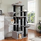 MUTTROS Maine Coon Cat Tree-67 Large Cat Tower for Indoor Cats Large Adult with 7 Thick Black Scratching Posts (φ4.3), Multi-Level Condo, Big Perch & Hammocks -Black