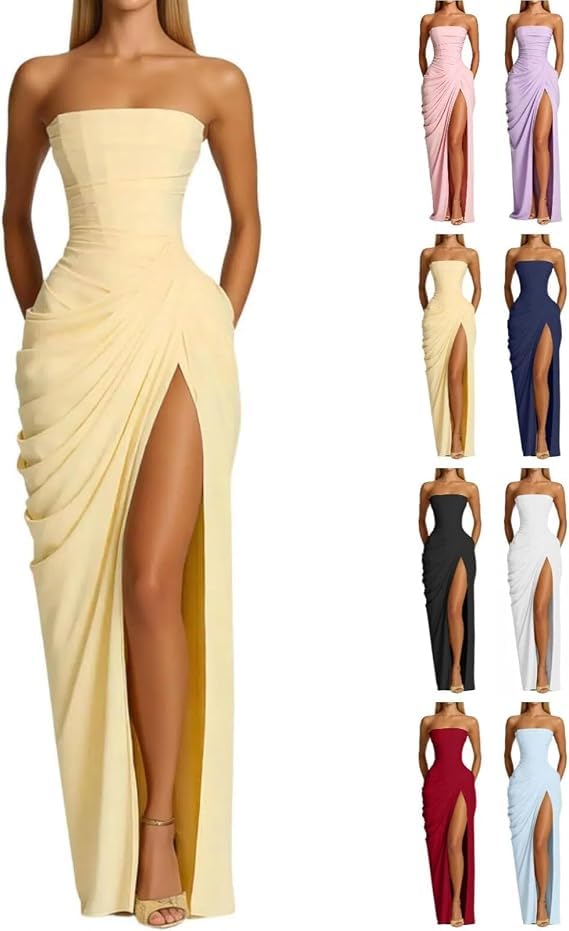 Robe demoiselle d'honneur jaune fendue au dos nu ultra chic