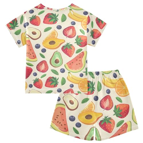 ALAZA Watermelon Strawberry Blueberry Pajamas Short Sleeve 2 Piece Sleepwear Top and Bottom Pajama Set Unisex2