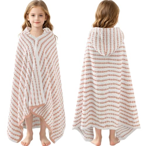 VOOVA & MOVAS Kids Hooded Bath Towel, 6-10 Years, 100% Cotton, White Brown