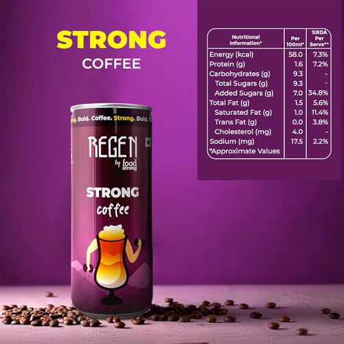 Image of REGEN Strong Coffee - Refreshing Ready-to-Drink Flavoured Milk Coffee, 250 ml Can (Pack of 3)