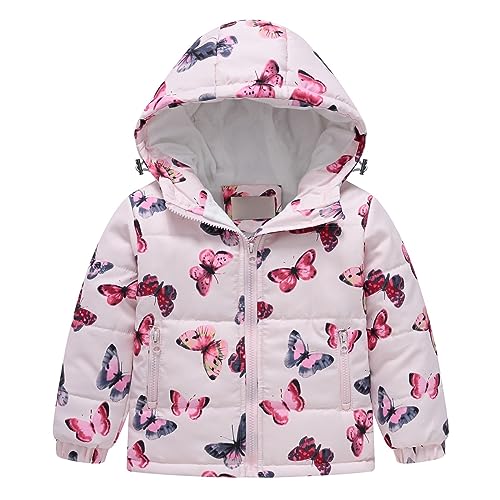 Toddler Boys Girls Winter Hooded Cartoon Printed Top Long Sleeve Zipper Padded Thick Coat Jackets Fall Winter Clothes
