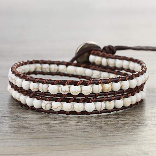 Image of KELITCH Double Wrap Bracelet Women Hand-Braided Turquoise Beads Bracelets Boho Leather Bracelets Bangle