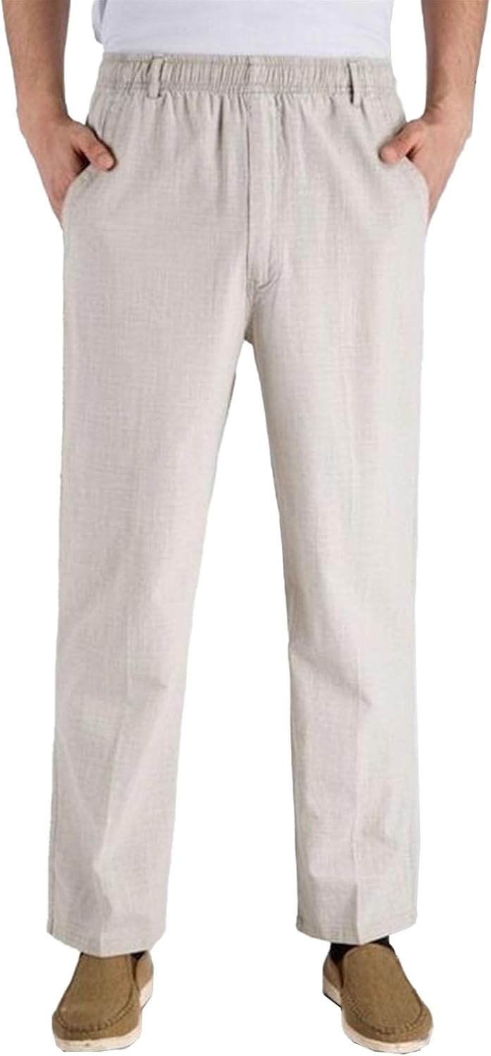 Men Elastic Waist Wide Leg Trousers Classic Comfortable Cotton Business Pants Fall High Waist Casual Straight Pants