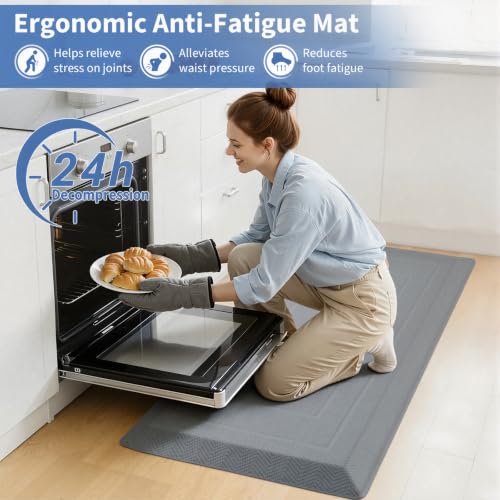 Image of UKISS 9 /10 inch inch Extra Thick Cushioned Anti Fatigue Kitchen Mat, Waterproof High Density Foam Standing Desk Mat, Non-Slip Ergonomic Comfort Mat for Kitchen, Office,Workstation Black (Grey, 20 inch X 48 inch)
