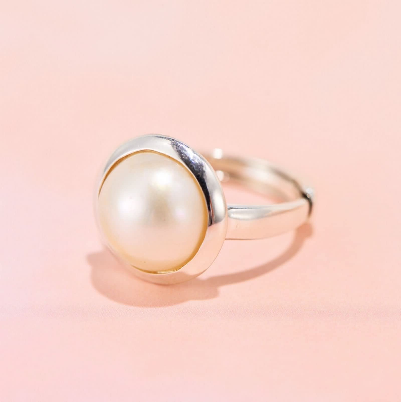 Damen Ringe,Ring Rund mit Perle Ring 925 Silber Verstellbar Silber Ring Damen Verstellbar
