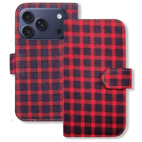sslink iPhone 17Pro アイフォン17プロ 対応 手帳型 ケース 生地 布 (チェック01) チェック柄 千鳥柄 ファブリック PUレザー 合皮 ダイアリータイプ 横開き カード収納 スタンド機能 フリップ カバー