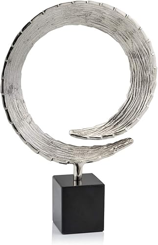 Modern Day Accents Escultura de cola 4100 Cola LG en mármol, escultura de círculo grande, escultura artística plateada, esculturas abstractas para