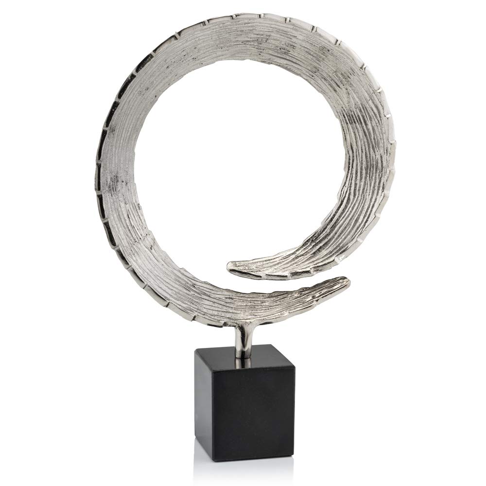 Modern Day Accents LG Cola Base grande de mármol, círculo, escultura, plata, negro, acentos, decoración, centro de mesa, escritorio, hogar, oficina, cola, abstracto, aluminio, moderno, 30,5 x 9,5 x