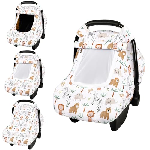 Image of DAYEEBALL Baby Car Seat Cover, Windproof Carseat Cover for Infant Girls, Infant Warm Carseat Canopy with Double Layer Fabric for Winter, Compatible with Most Baby Car Seat, Animals