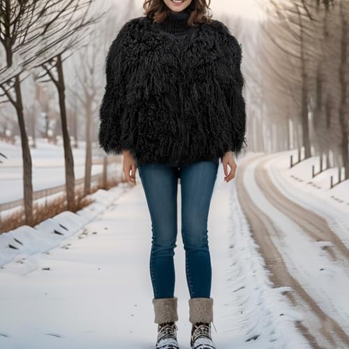LVCOMEFF Women Real Mongolian Fur Coat Fur Jacket Long Sleeve Shaggy Outwear Premium Warm Winter2