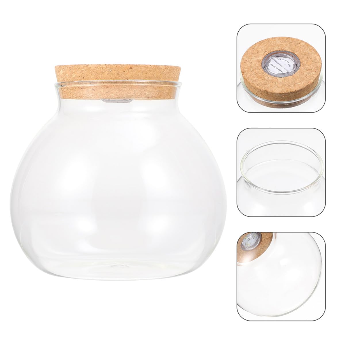 ifundom Vaso Idroponico in Vetro 15Cmx16Cm Luce LED e Coperchio in Sughero, Contenitore Decorativo da Tavolo per Piante Aeree in Ufficio e Casa