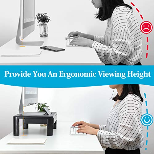 LORYERGO Monitor Riser Stand - Built with Storage Drawer, 3 Height Adjustable Monitor Stand for Computer, Laptop, Screen, Desktop Stand with Phone & Tablet Holder