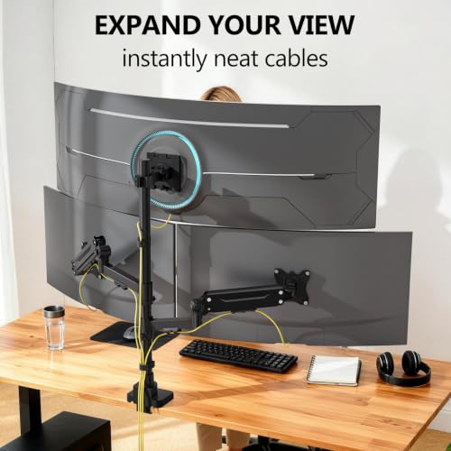 Image of WALI Triple Monitor Mount, up to 49'' Ultrawides on Top Bracket and 34'' Screens on Side Brackets, Extra Tall 3 Monitors Desk Mount, Heavy Duty Monitor Arm up to 44 lbs (GSDM003N-P), Black