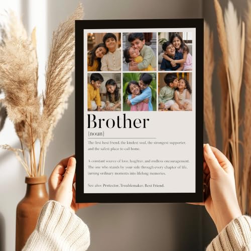 Image of Art Street Personalized Gift for Brother, Dad Photo Frame | 6 Image Collage with Custom Text, Customized Photo Frame for Rakhi Gift, Wall Decor for Bedroom Living Room, A4 Size 8x12 Inch