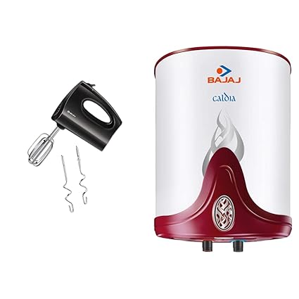 Bajaj HM 01 250-Watt Hand Beater (Black) & Bajaj Caldia Storage 15 Litre Vertical Water Heater (White)