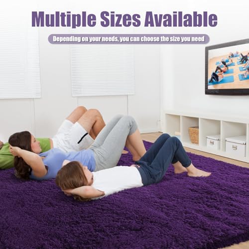8x10 Fluffy Area Rugs for Living Room,Shag Area Rug for Bedroom,Soft Purple Fuzzy Rug Non-Shedding Indoor Plush Carpet for Kids Bedroom Nursery Home Decor