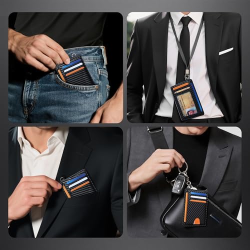 Image of Mayski Slim Wallet, Credit Card Holder for Women, Minimalist Front Pocket RFID Blocking Card Cases, Small Wallet Women Men(Carbon Fiber Black)