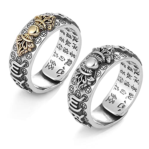 Kucheed Feng Shui PiXiu Ring, Verstellbare Mantra-Fingerringe für Männer und Frauen,Graviertes Sutra MANI Amulett Doppelter Schutz Reichtum Liebe Wohlstand,Buddha Band Schmuck Geschenk (2Stk-D) Cover