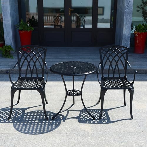 Withniture WBS007BK Bistro Patio Set 3 Piece,Cast Aluminum Bistro Table And Chairs Set Of 2 With Umbrella Hole,All Weather Metal Bistro Table Set thumb #7