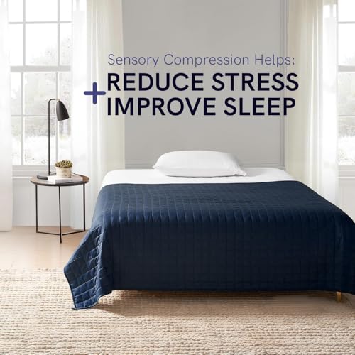 Image of YnM 17lbs Weighted Blanket for Adults, Cotton Heavy Bed Throw Blanket with Cooling Glass Beads for All Season Use, Ideal for One Person of 160lbs (60x80 Inches, Queen Bed, Navy)