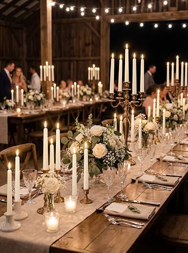 Image of Retisee 30 Pcs 11 Inch Flameless Taper Candles LED Candles Bulk Battery Operated Taper Candle Flickering LED Candlesticks for Valentines Birthday Wedding Party Decor (Roman Style,Ivory)