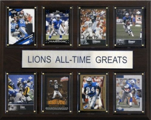 C & I Collectables NFL Detroit Lions All-Time Greats Plaque, 12 x 15 Wooden Wall Art, Sports Memorabilia Decorative Plaque