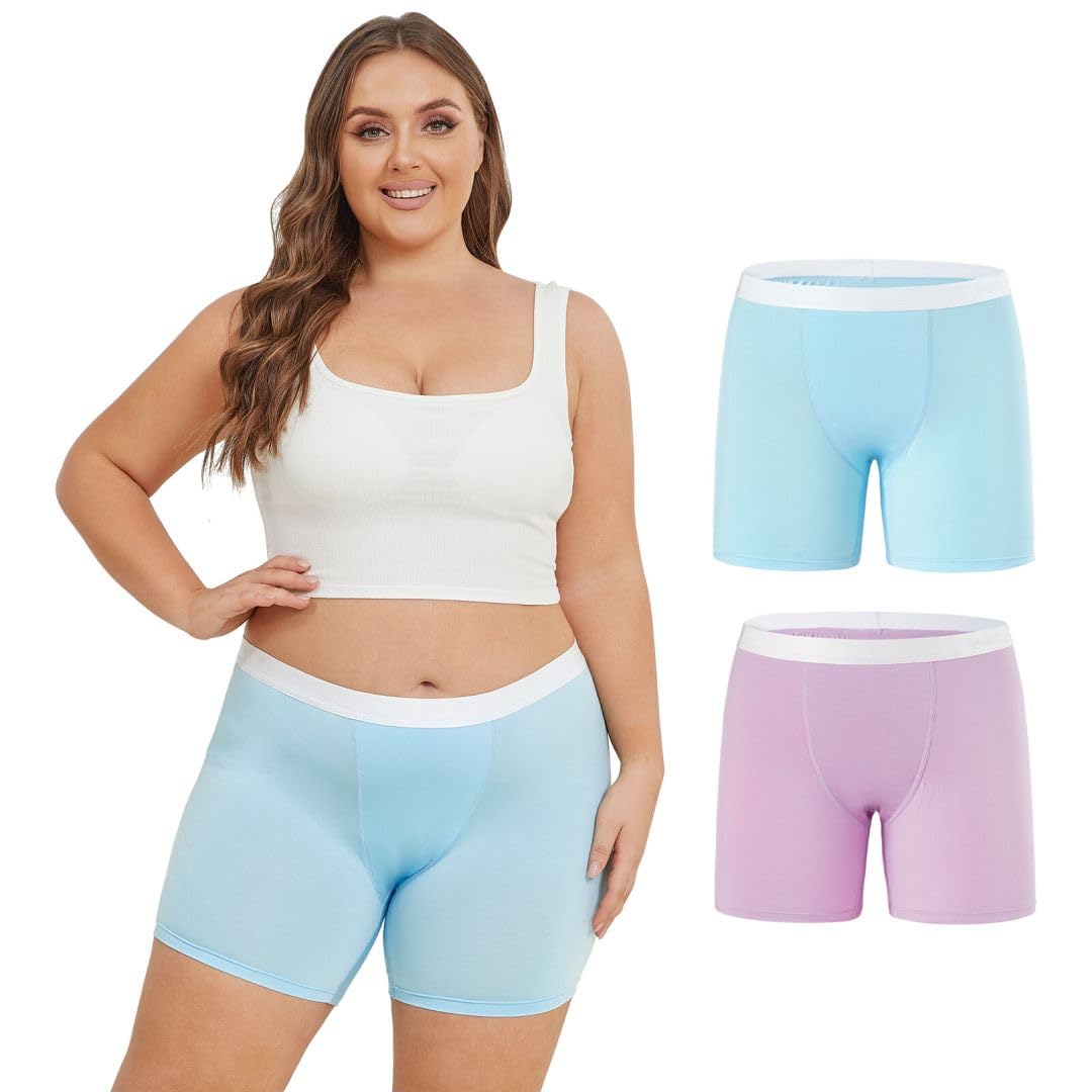INNERSY Boxer Mujer Talla Grande Bragas Pantalon Antirozaduras Culotte Microfibra 44-62 Pack de 2