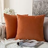 MIULEE Pack of 2 Velvet Soft Solid Decorative Square Throw Pillow Covers Set Cushion Case for Sofa Bedroom Car 16x16 Inch 40x40 Cm Orange