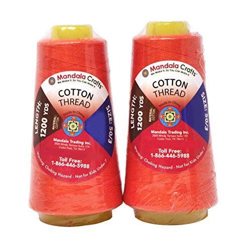 Image of Mandala Crafts Orange Mercerized Cotton Thread Cones for Sewing Quilting | 2400 Yds 50 WT, 100% Long Staple Cotton, Multipurpose, for Embroidery, Piecing, Sergers, Applique, Machine and Hand Sewing