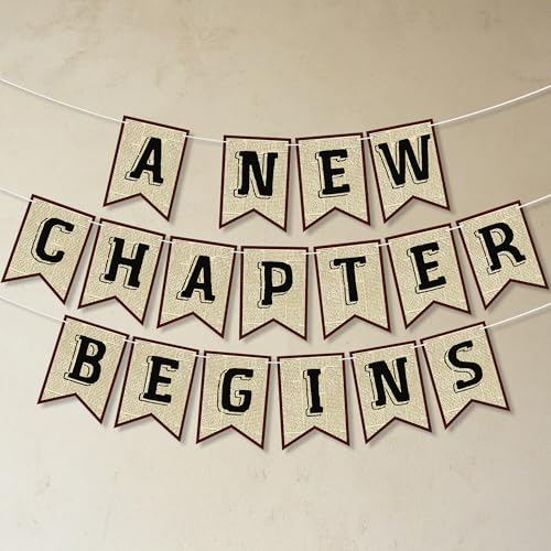 KARAQY 3PCS A New Chapter Begins Party Banners Vintage Book Chapter One Party Garlands for Birthday Baby Shower Book Club