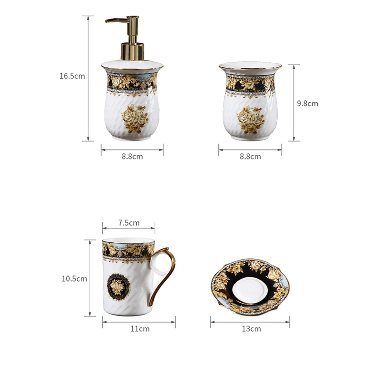 Set di Accessori per Il Bagno in Stile Court, Kit di lussuose Decorazioni per Il Bagno in Ceramica da 5 Pezzi, Incluso Dispenser per lozioni, portaspazzolini, 2 Tazze PE，Blue