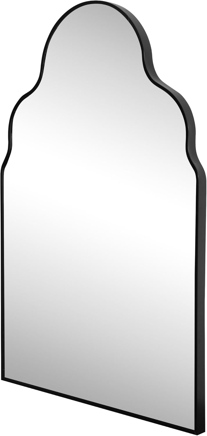 JONATHAN Y Alora 24" x 36" Black Scalloped Arch Metal Framed Wall Mounted Mirror for Bathroom Vanity Entryway Bedroom Living Room Modern Floating Decorative Design MIR214B