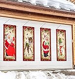 Large Set of 4 Vintage Christmas Decorations Santa Claus Stretching Portraits - Outdoor Vinyl Christmas Backdrop Poster for New Year Indoor Outside Front Garage Door