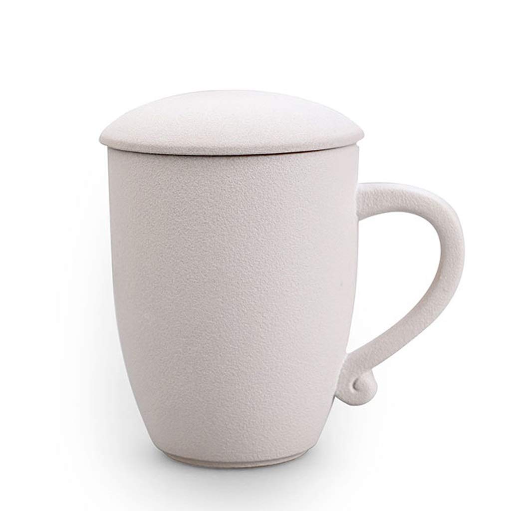 Kaffee-Becher Keramikbecher handgefertigt mit Deckel Einfache Kapazität Becher Kreative Große Kapazität Kaffeetasse Wiederverwendbare Reise Teetasse 350ml (Color : White)