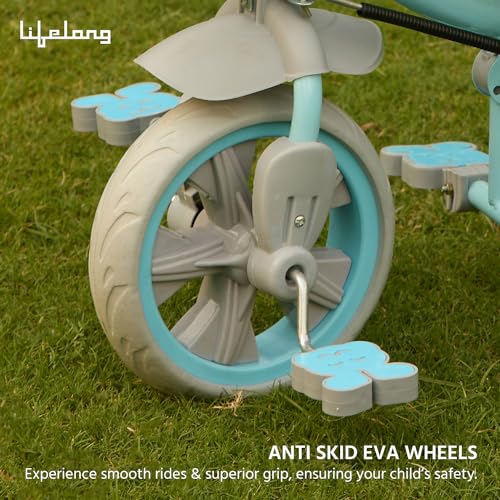 Image of Lifelong Kids Parental Control Tricycle with Canopy,Harness,EVA Wheels, Bell & Storage Basket|Baby Trike|Age Group 1 Years to 4 Years Carrying Capacity Upto 25 kg (Blue /Grey)