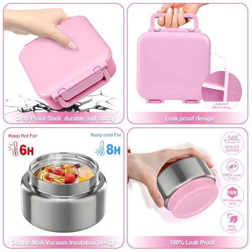 Kids Bento Lunch Box with 9oz Soup Thermo Leakproof Lunch Food Containers 4 Compartment with Insulated Hot Food Jar for Kid Toddler Girls Boys to School, Trvael - Image 5