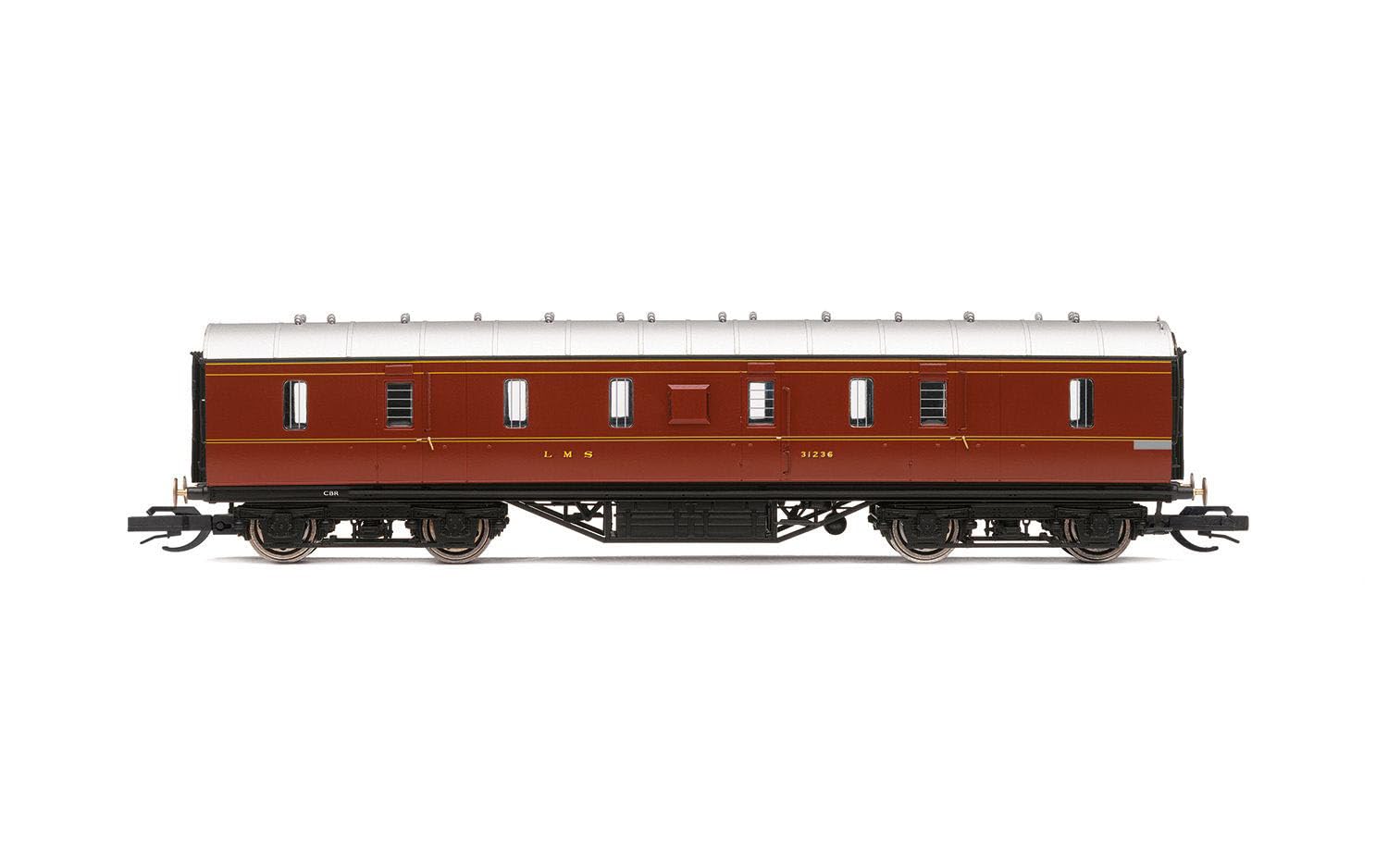 Hornby TT:120 Coach Car - TT4010 LMS 50’ Passenger Brake, 31236 - Era 3 Train Toy, TT Gauge Carriage for Train Set, Rolling Stock Models for Adults - 1:120 Scale Model Gift