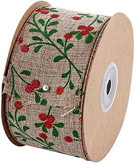 EXCEART 1 Roll 10M Christmas Wired Ribbon Burlap Ribbon Vintage Christmas Ribbon DIY Fabric Ribbon for Gift Wrapping Ribbon Christmas Decoration, 5MM (Christmas Berry)