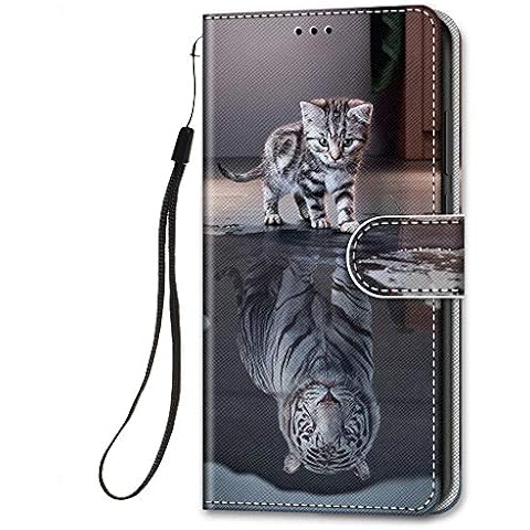 HopMore compatible with Samsung Galaxy A12 Leather Case Flip Cover PU Wallet Case Kickstand Magnet Closure Card Slot Holder Silicone Bumper Shockproof Case - Cat/Green Cover