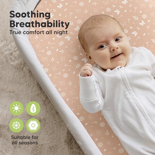 Image of 2-Pack Organic Bassinet Sheets for Girls, Boys - 100% Cotton Bassinet Mattress Sheets Compatible with Halo Bassinest Swivel Sleeper, Graco, Baby Delight, Chicco, Fitted Bassinet Sheets (Butterflies)