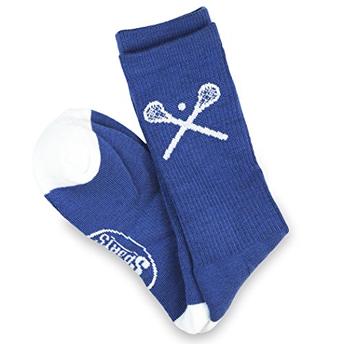 ChalkTalkSPORTS Lacrosse Performance Crew Socks - Crossed LAX Sticks - Blue - Lacrosse Mid-Calf Socks - Adult3