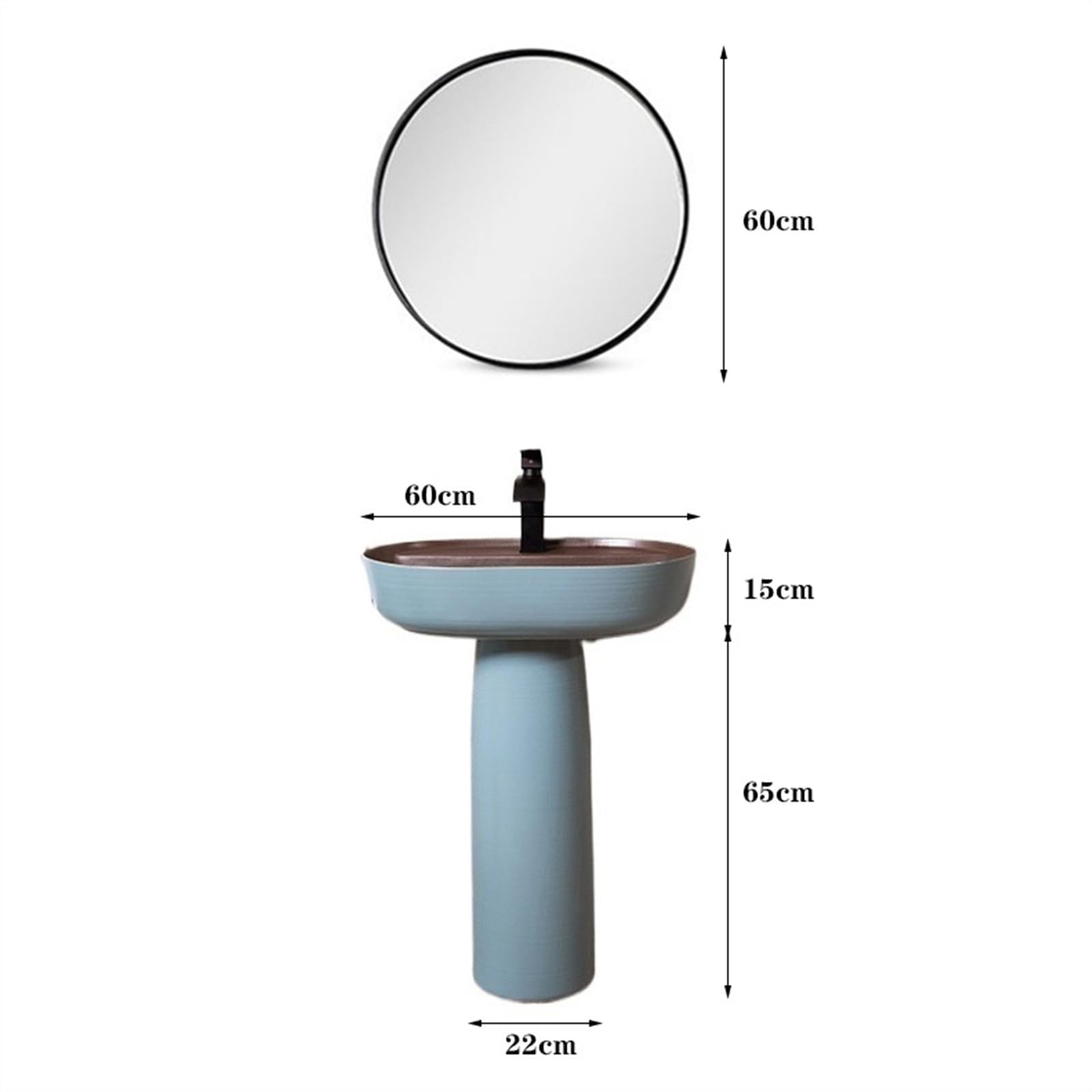 Umywalka łazienkowa ceramiczna, umywalka stojąca, elegancka niebieska umywalka stojąca, 2-częściowa umywalka kolumnowa, umywalka nablatowa, umywalka zewnętrzna na podeści