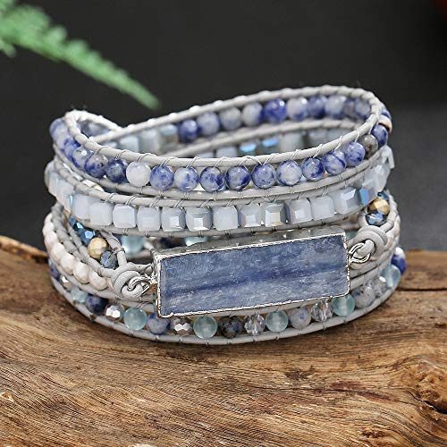 Kyanite Bar Stone Blue Vine Stone Hematite Crystal 5 Wraps Bracelets For Women #TOP4