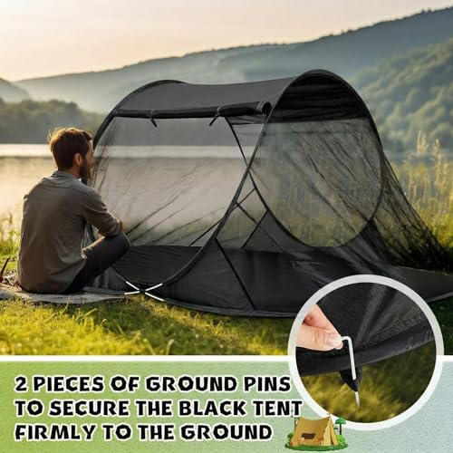 Image of Pop up Mosquito Tent for Camping, 86.6 x 59 x 45.3 Inch Bug Net Tent with Instant Automatic Setup, Lightweight Portable Screen Net Fits Most Camping Cot for Outdoor Hiking Travel(Black)