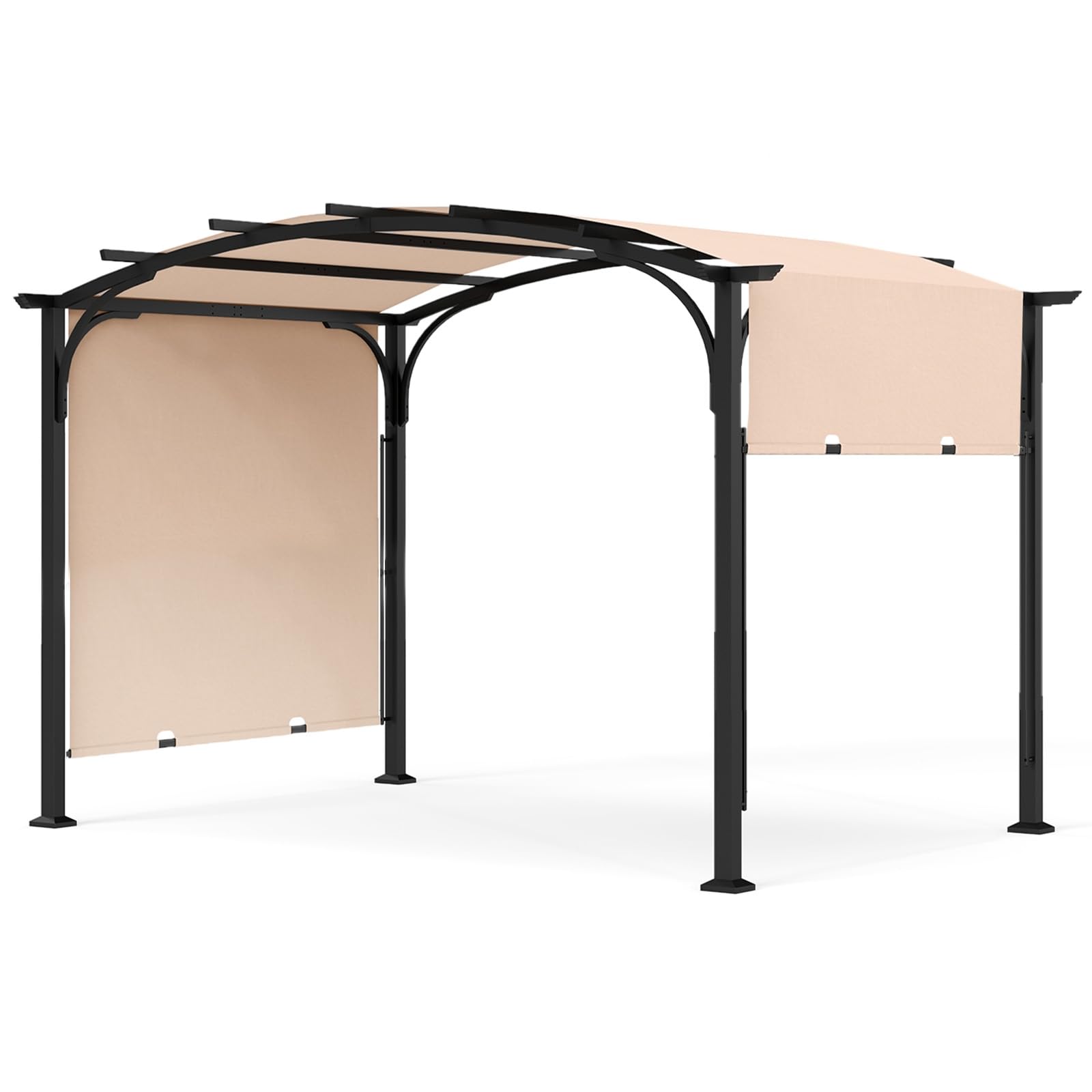 GOPLUS Pérgola Retráctil para Exterior, 305x246x233 cm (Beige) | Cenador de Jardín con Estructura Metálica y Tejido de Poliéster, Arco Jardín con Toldo para Patio, Terraza, Porche