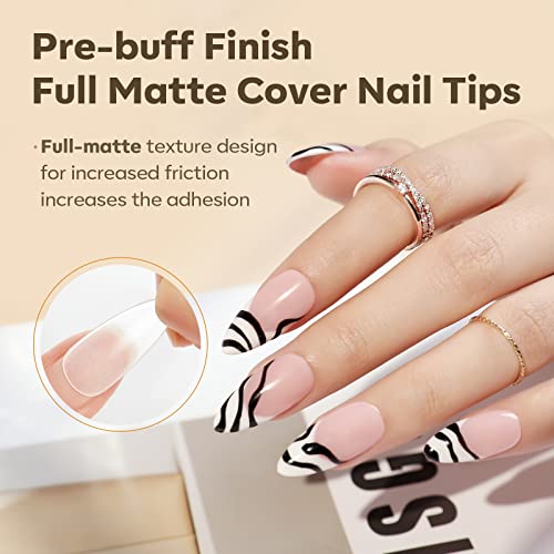 Image of Modelones Medium Almond Nail Tips, 510Pcs Fake Nails Gel Tips Pre-shaped Full Matte Cover False Acrylic Extensions No Filed Stronger Press on Manicure 15 Sizes